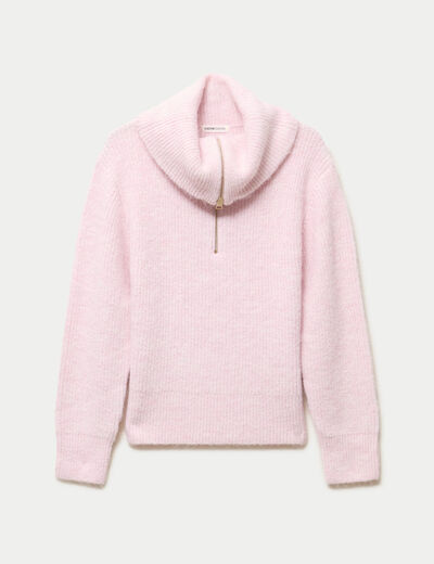 Pull col camionneur manches longues rose clair femme