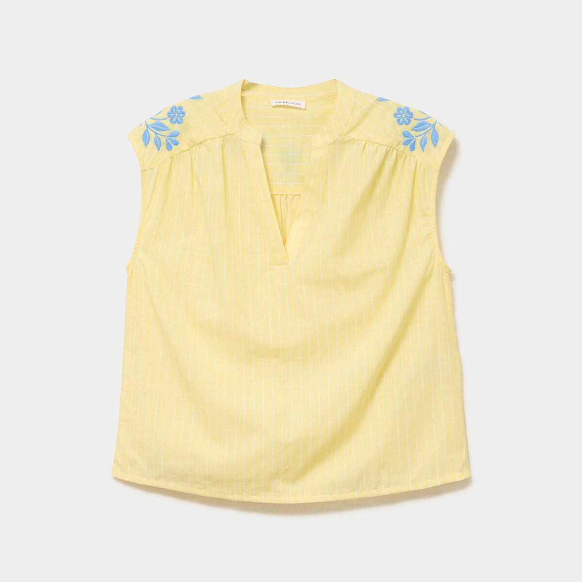 Blouse droite sans manches col v jaune pastel femme
