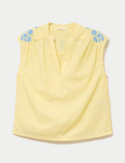 Blouse droite sans manches col v jaune pastel femme
