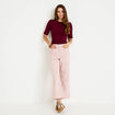 Jean flare cropped taille haute rose nude femme