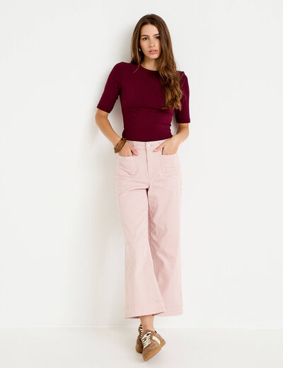 Jean flare cropped taille haute rose nude femme