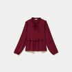 Blouse ample col montant manches longues rouge fonc&eacute; femme