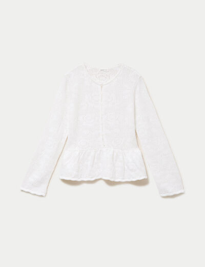Pull ajour&eacute; p&eacute;plum manches longues ecru femme
