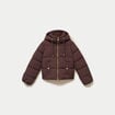 Doudoune droite cropped &agrave; capuche marron fonc&eacute; femme