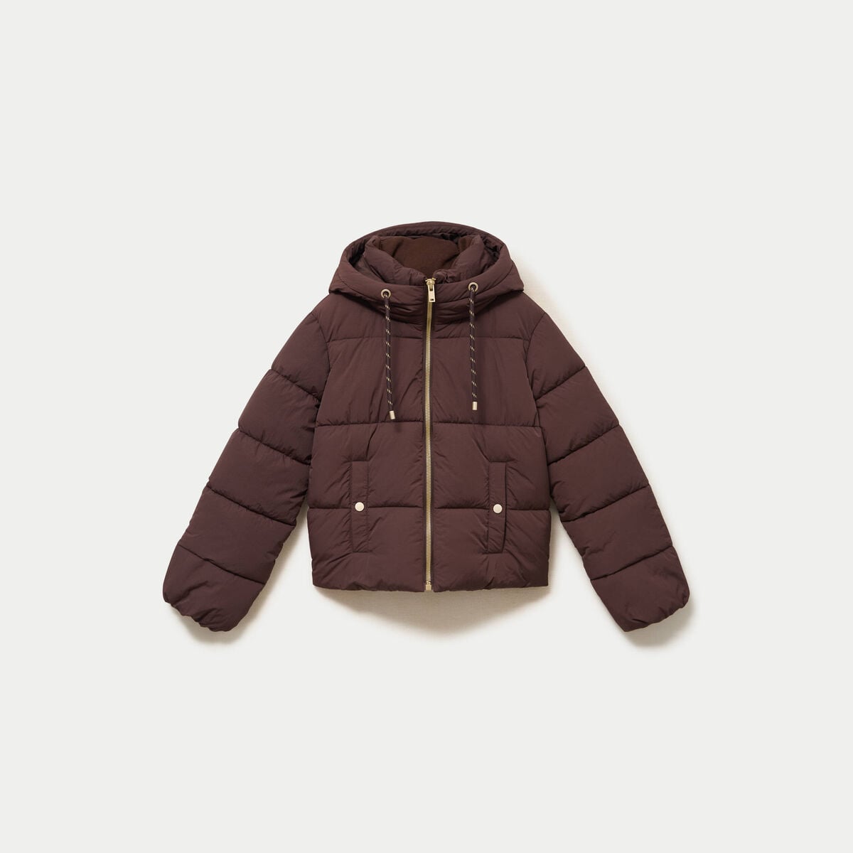 Doudoune droite cropped &agrave; capuche marron fonc&eacute; femme