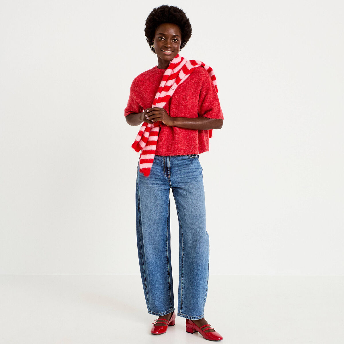 Pull manches courtes rouge femme