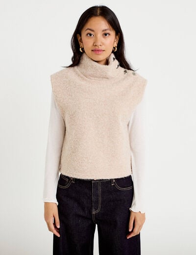 Pull droit sans manches col montant sable femme