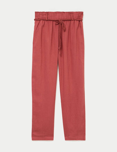 Pantalon large 7/8&egrave;me taille haute vieux rose femme