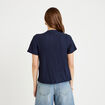 Blouse pliss&eacute;e col v manches courtes bleu fonc&eacute; femme