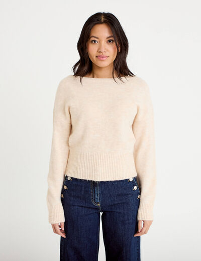 Pull col bateau beige femme