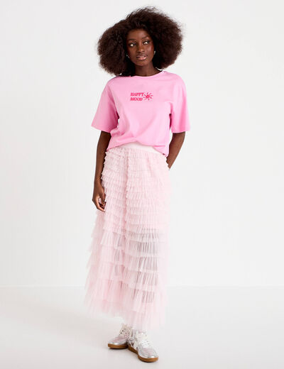 Jupe longue &eacute;vas&eacute;e rose clair femme