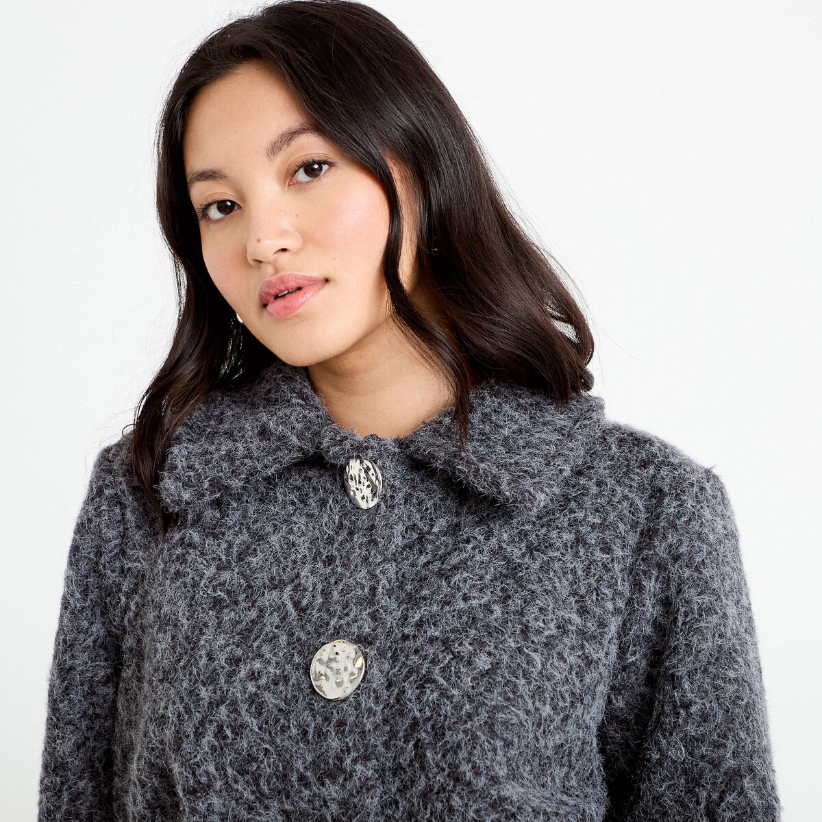 Veste manches longues col tailleur gris fonc&eacute; femme