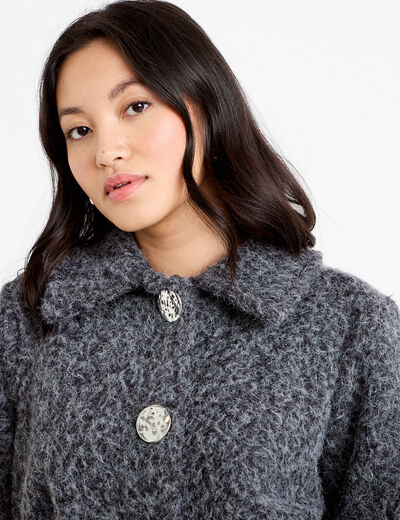 Veste manches longues col tailleur gris fonc&eacute; femme
