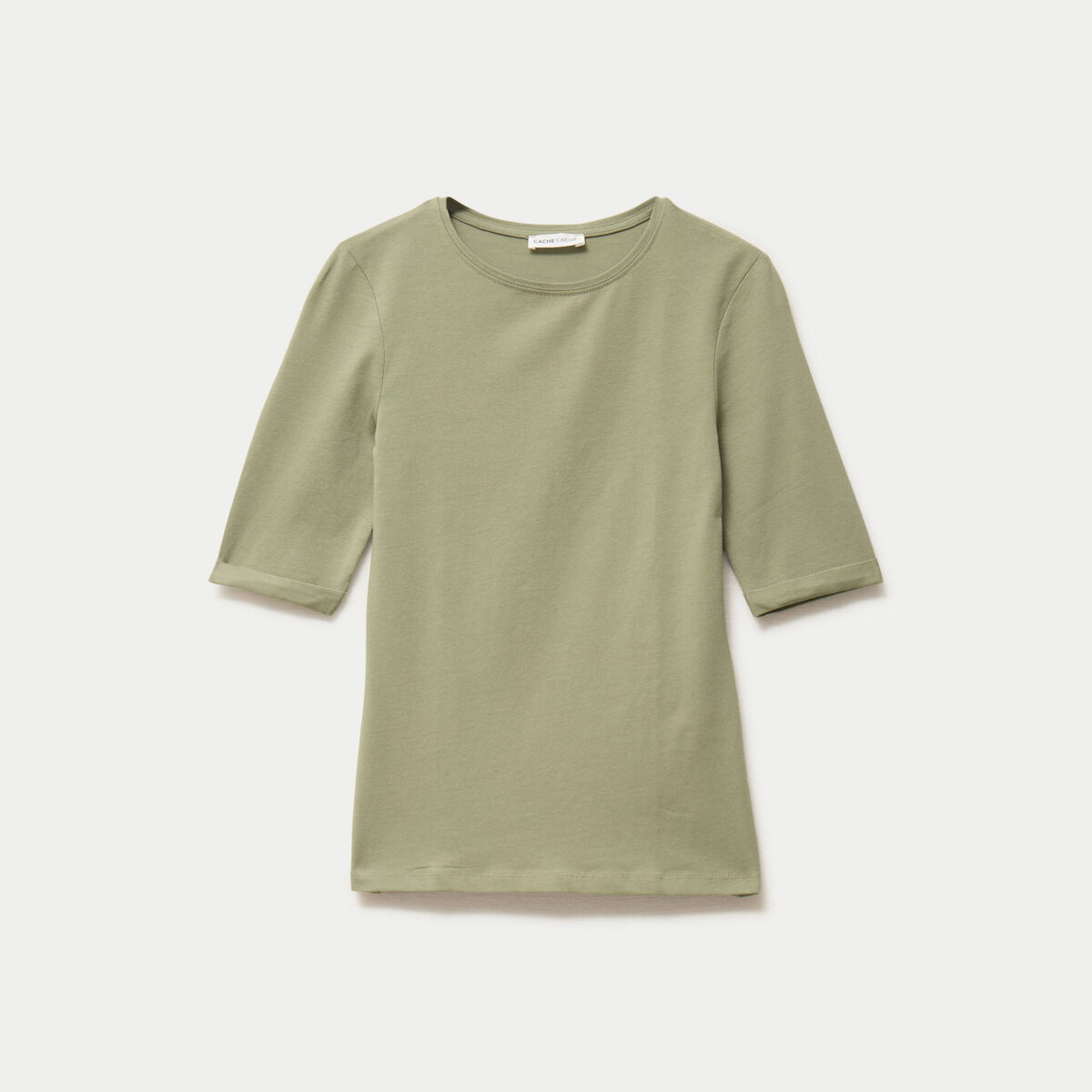 T-shirt ajust&eacute; col rond manches courtes vert kaki femme