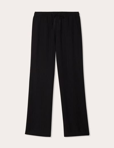 Pantalon large taille haute en cr&ecirc;pe noir femme
