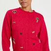 Gilet col rond manches longues rouge clair femme