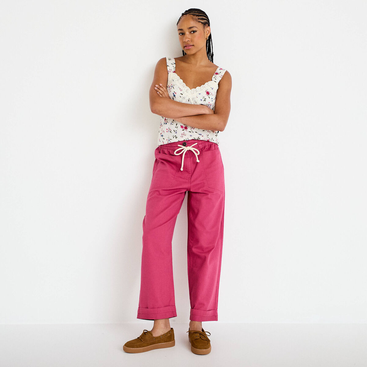 Pantalon droit taille standard prune femme