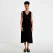 Robe longue droite sans manches col v noir femme