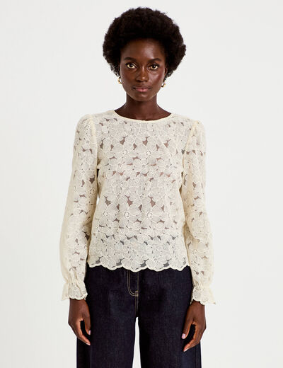 Blouse en dentelle d&eacute;collet&eacute; dos ecru femme