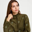 Chemise droite velours col montant vert kaki femme