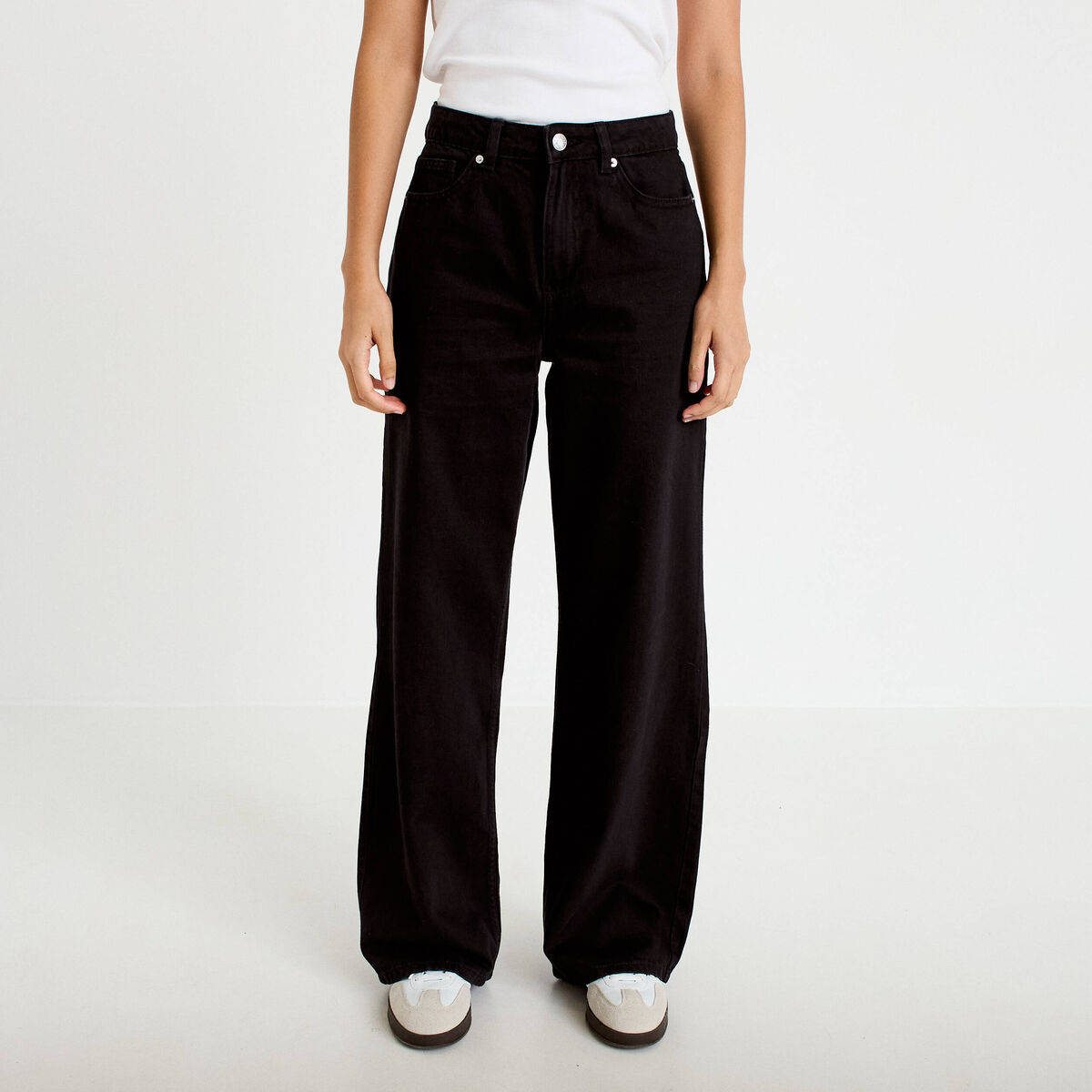 Jeans wide leg taille haute denim noir femme