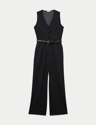 Combinaison large ceinture amovible noir femme