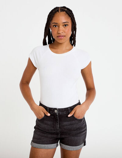 Short slim en jean denim noir femme