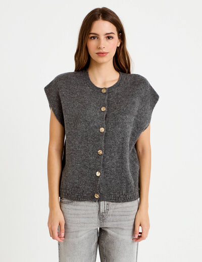 Gilet ample sans manches gris fonc&eacute; femme