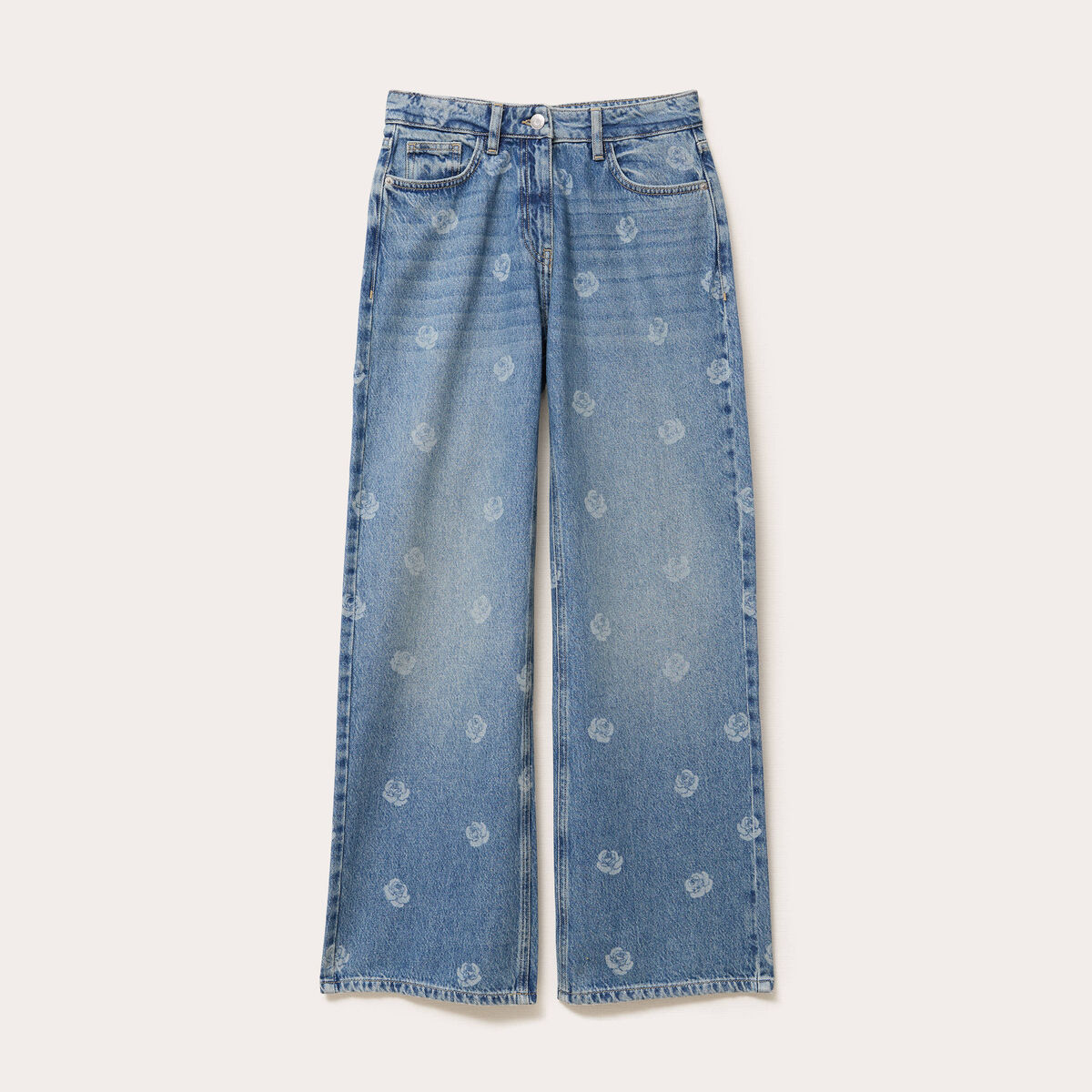 Jean wide leg imprim&eacute; denim double stone femme