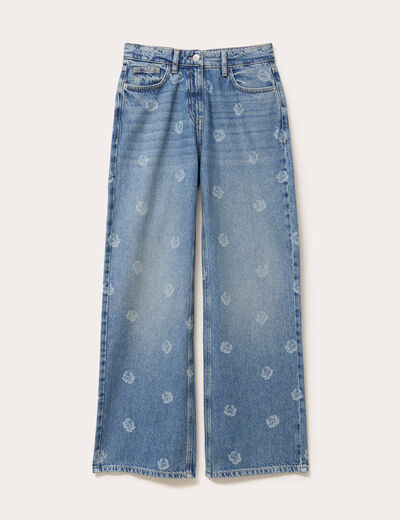 Jean wide leg imprim&eacute; denim double stone femme
