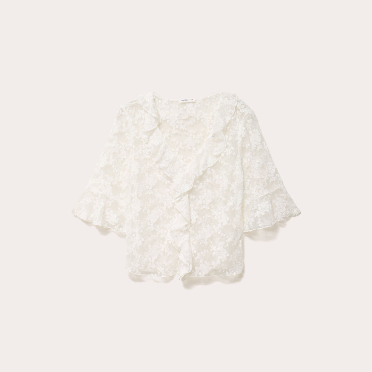 Blouse dentelle &agrave; volants ecru femme