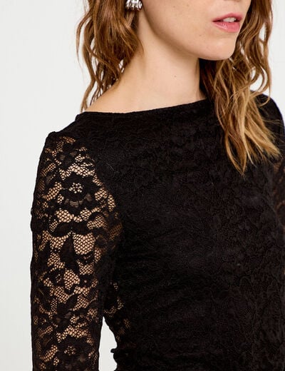 Body ajust&eacute; dentelle col bateau noir femme