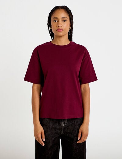 T-shirt col rond manches courtes bordeaux femme