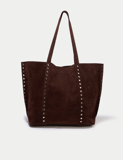 Sac aspect daim d&eacute;tails clout&eacute;s marron femme