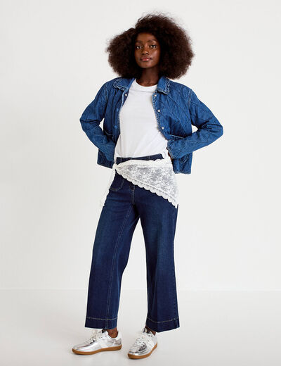 Jean wide leg cropped taille haute denim blue black femme