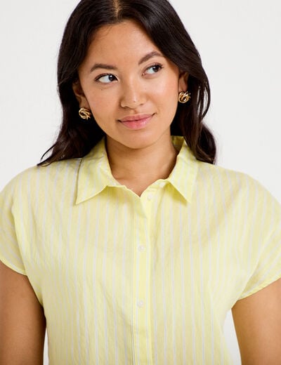 Chemise ample pliss&eacute;e manches courtes jaune femme