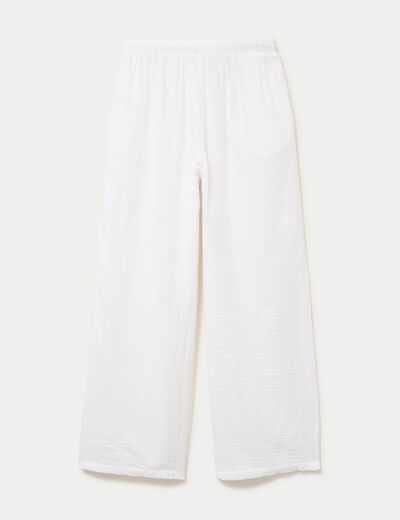Pantalon large taille standard blanc femme
