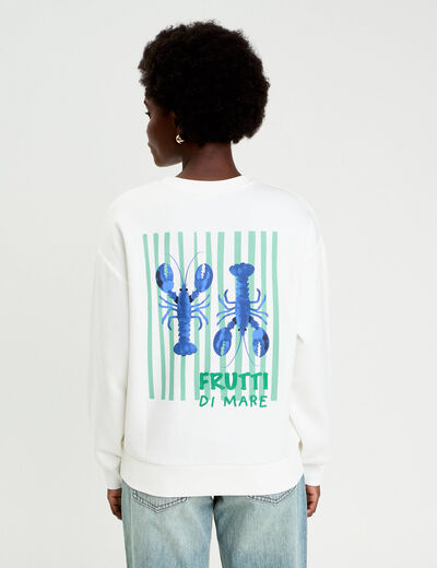 Sweat oversize print dos ecru femme