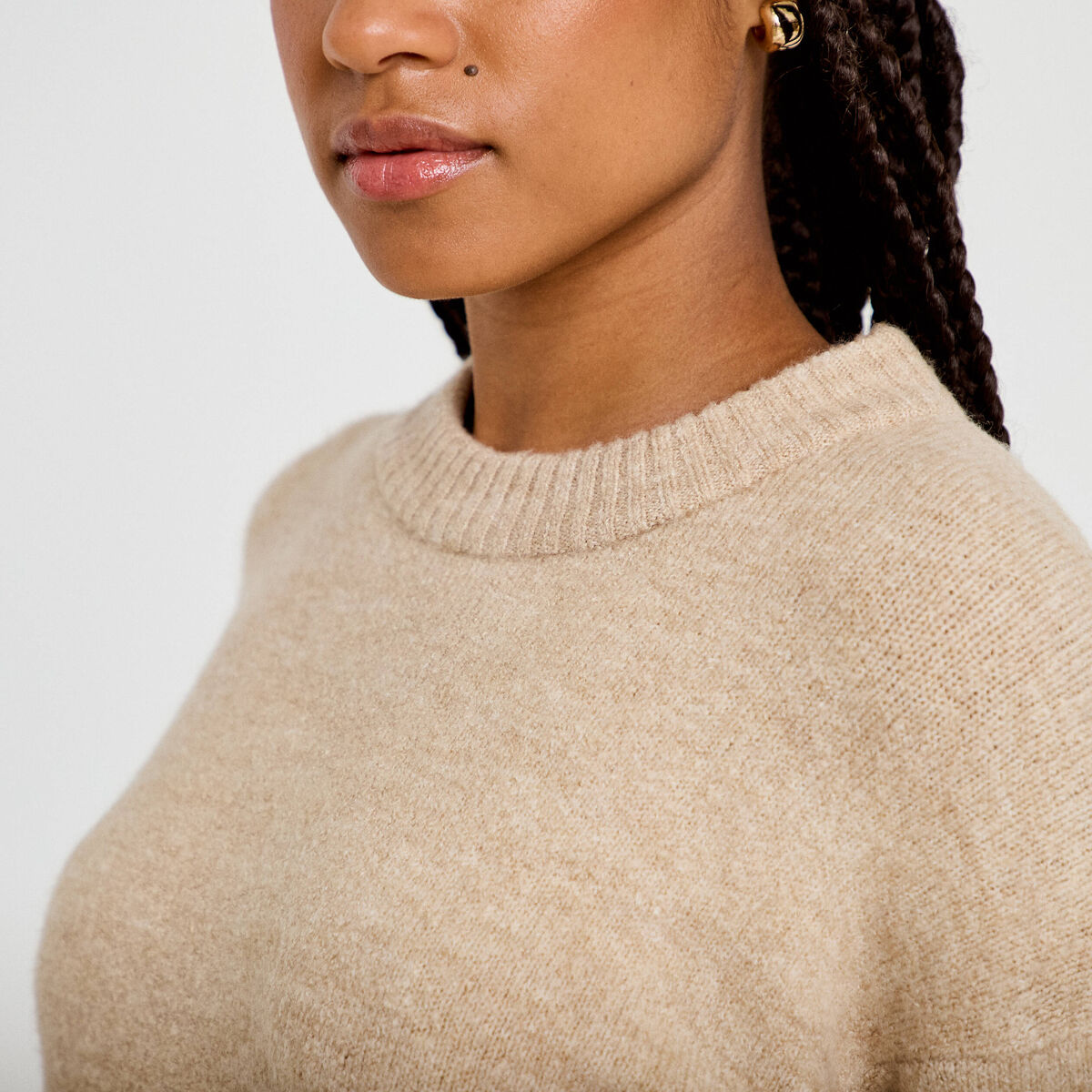 Pull manches longues beige femme