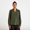 Blouse droite manches longues vert kaki femme