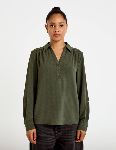 Blouse droite manches longues vert kaki femme