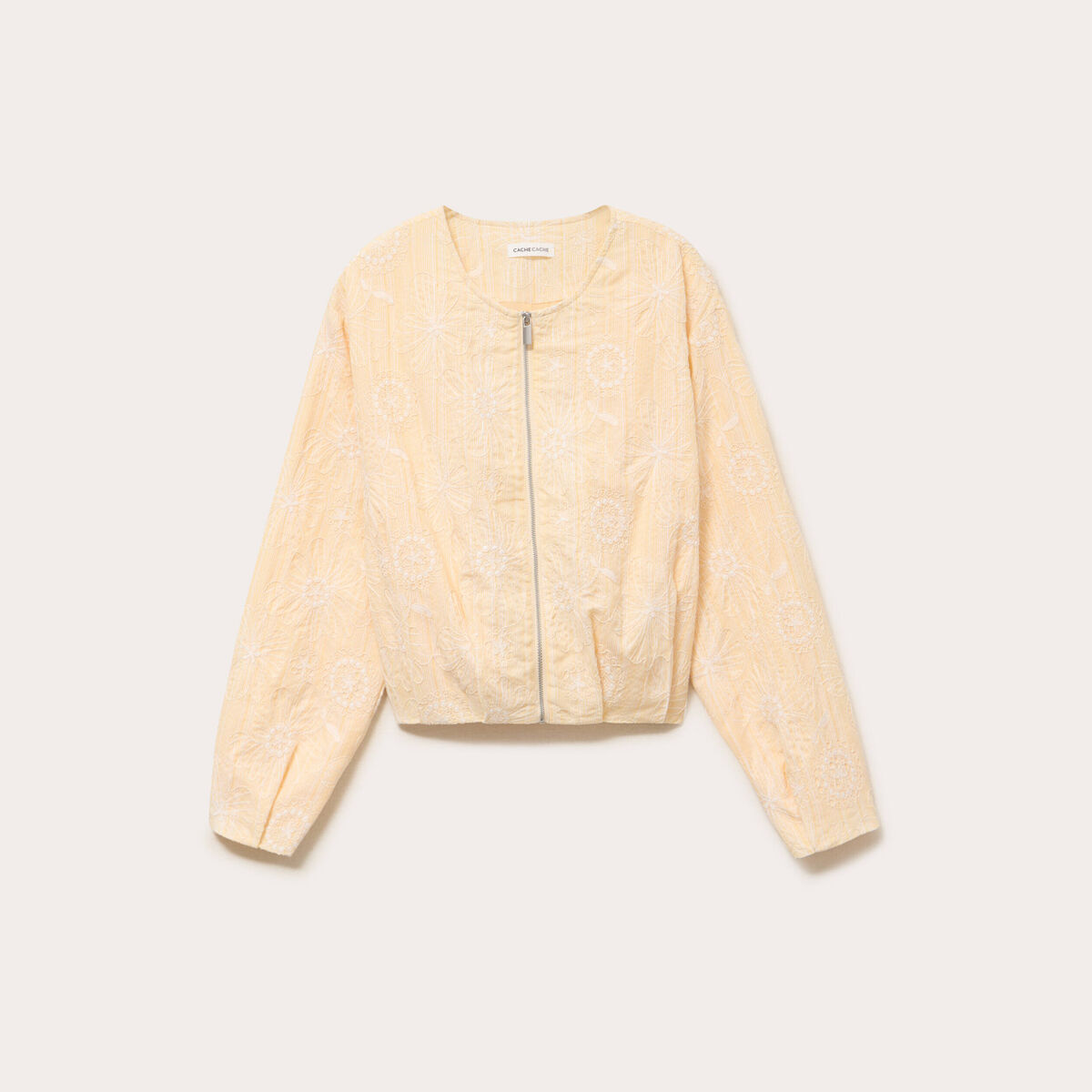 Veste cropped bas resserr&eacute; jaune clair femme