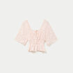 Blouse cintr&eacute;e col carr&eacute; dentelle rose clair femme