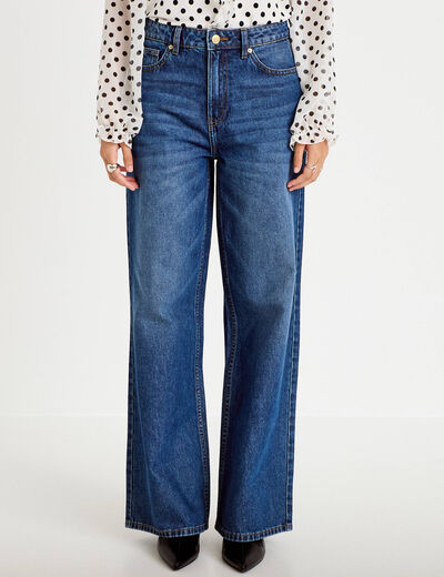 Jeans wide leg taille haute bleu fonc&eacute; femme