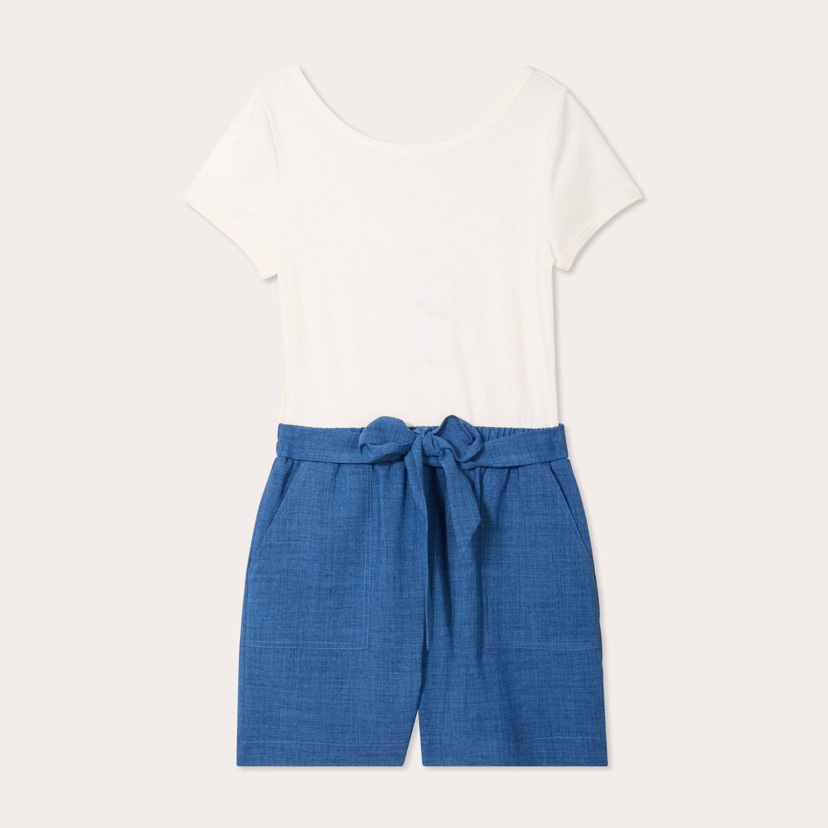 Combishort ceintur&eacute;e bleu fonc&eacute; femme