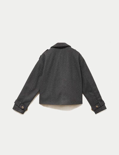 Trench droit court col tailleur gris femme