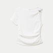 Top one shoulder pliss&eacute; manches courtes ecru femme