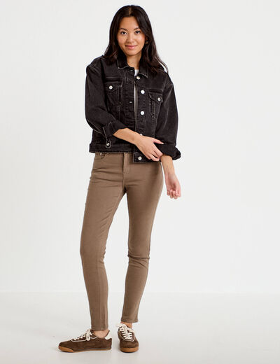 Jeans slim 5 poches taupe femme