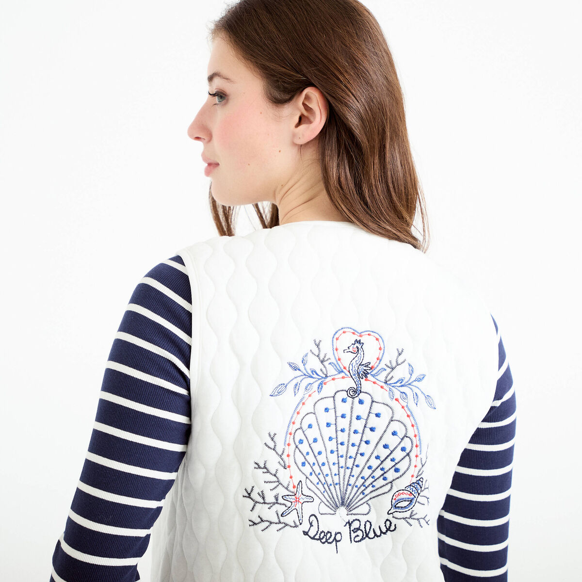Gilet sans manches matelass&eacute; ecru femme