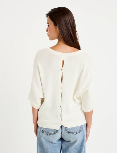 Pull ample col v manches courtes blanc femme
